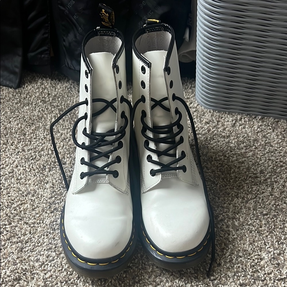 Dr. Martens White Combat Boots with Black Laces